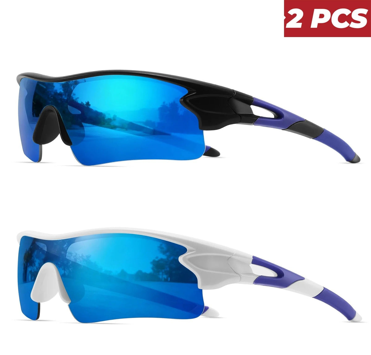 2PCS Unisex Men Women Sunglasses Mirrored Single-Piece Lens for Sports Cycling Hiking Biking