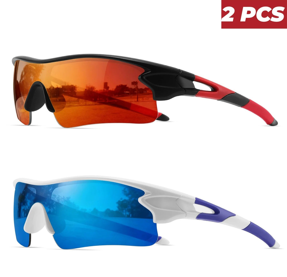 2PCS Unisex Men Women Sunglasses Mirrored Single-Piece Lens for Sports Cycling Hiking Biking