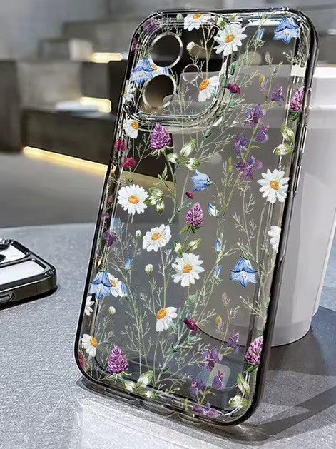 For iPhone 18 17 16 15 14 13 12 Case Pro Max Floral Flowers Print Slim Soft Skin Clear Transparent Cover