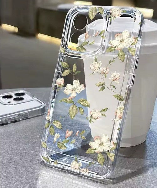 For iPhone 18 17 16 15 14 13 12 Case Pro Max Floral Flowers Print Slim Soft Skin Clear Transparent Cover