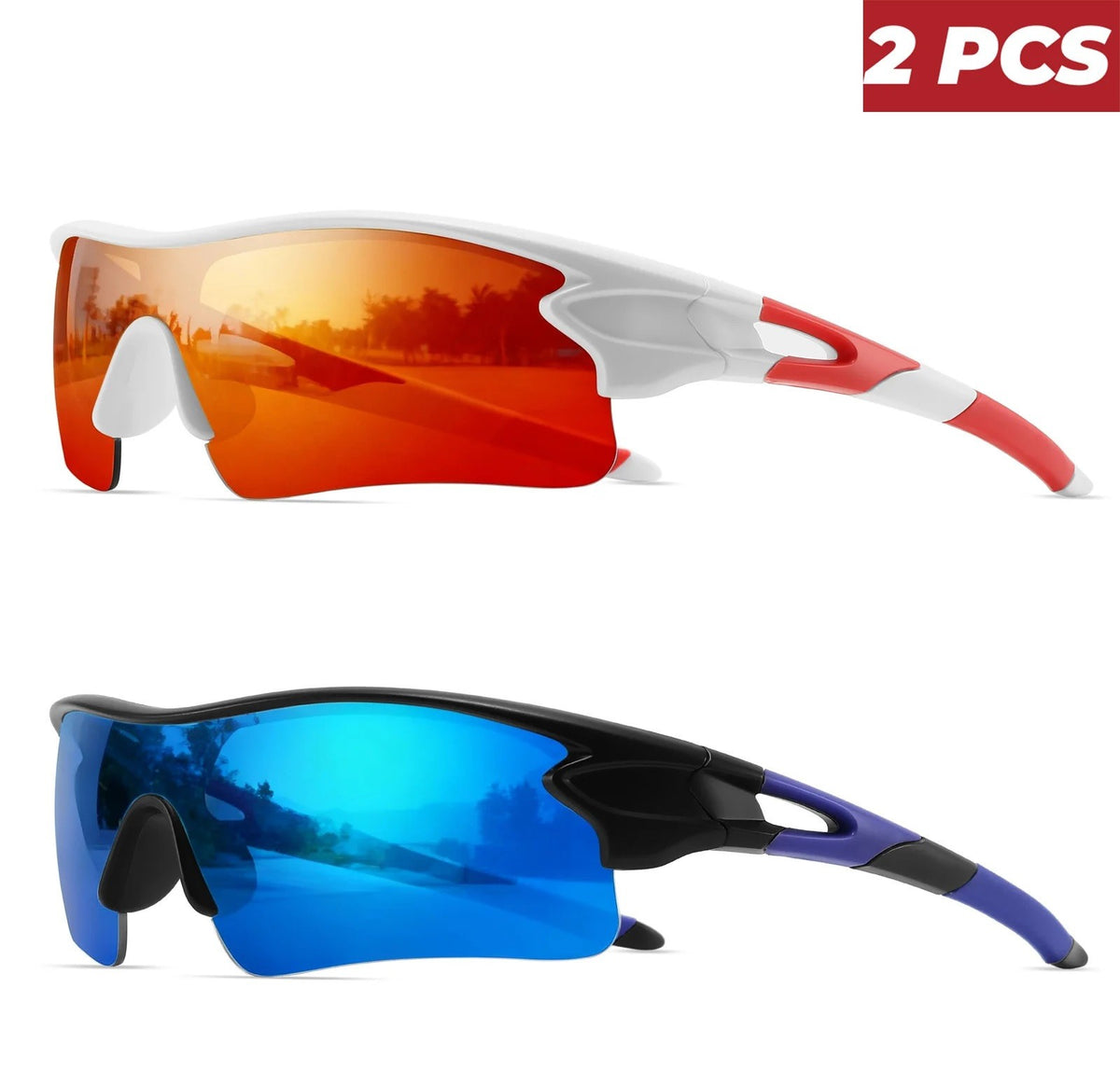 2PCS Unisex Men Women Sunglasses Mirrored Single-Piece Lens for Sports Cycling Hiking Biking