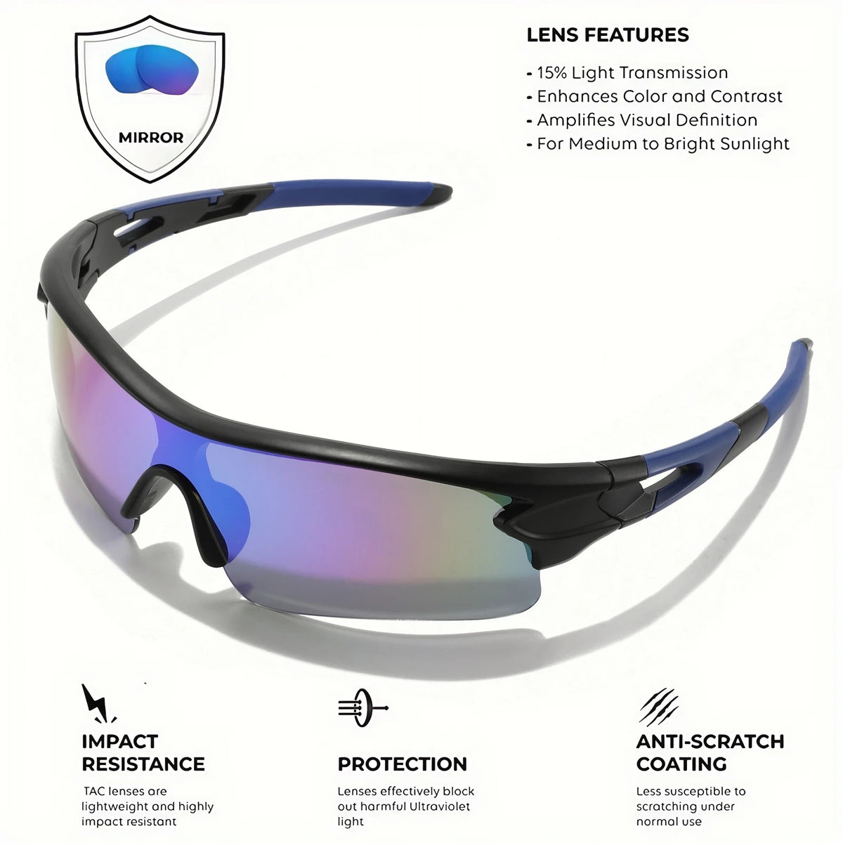 2PCS Unisex Men Women Sunglasses Mirrored Single-Piece Lens for Sports Cycling Hiking Biking