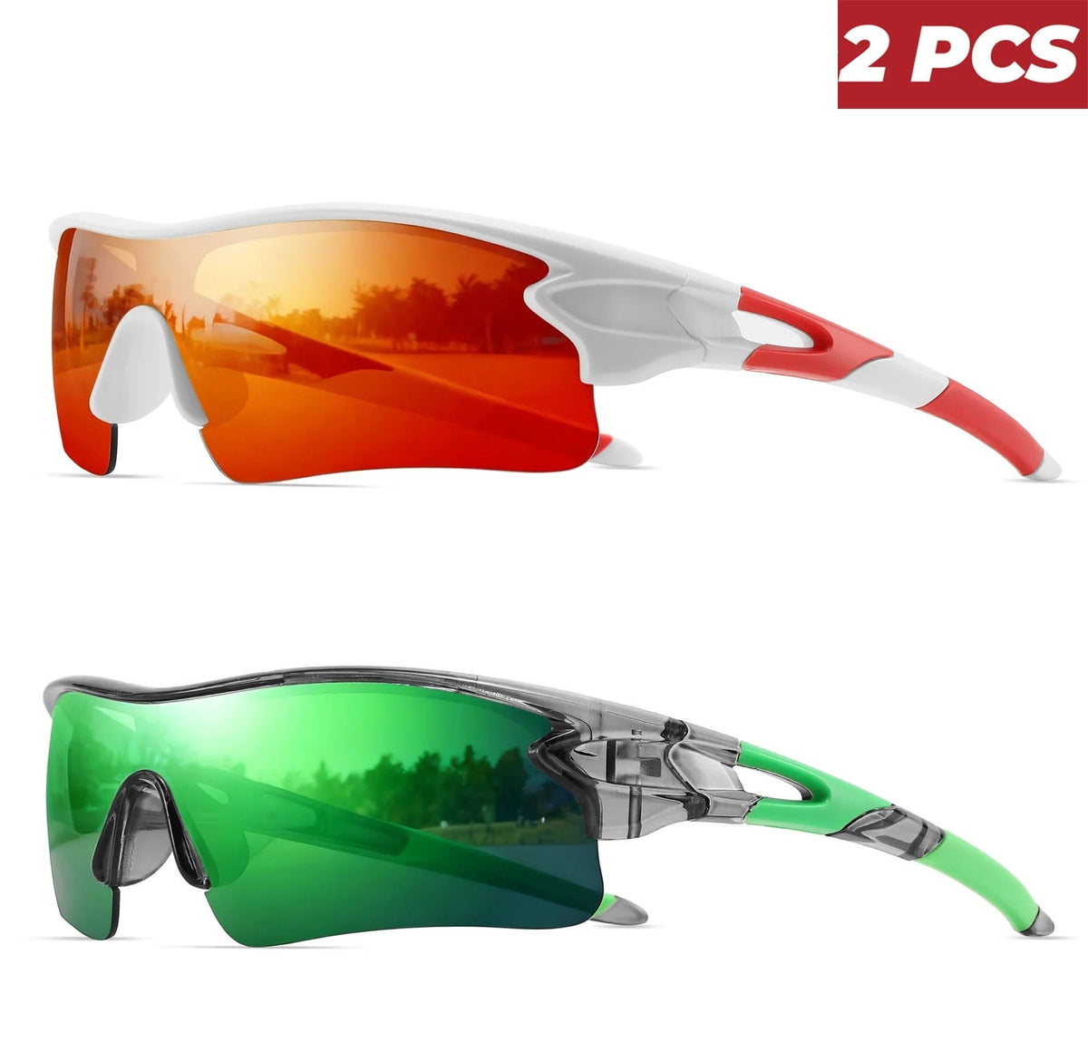 2PCS Unisex Men Women Sunglasses Mirrored Single-Piece Lens for Sports Cycling Hiking Biking
