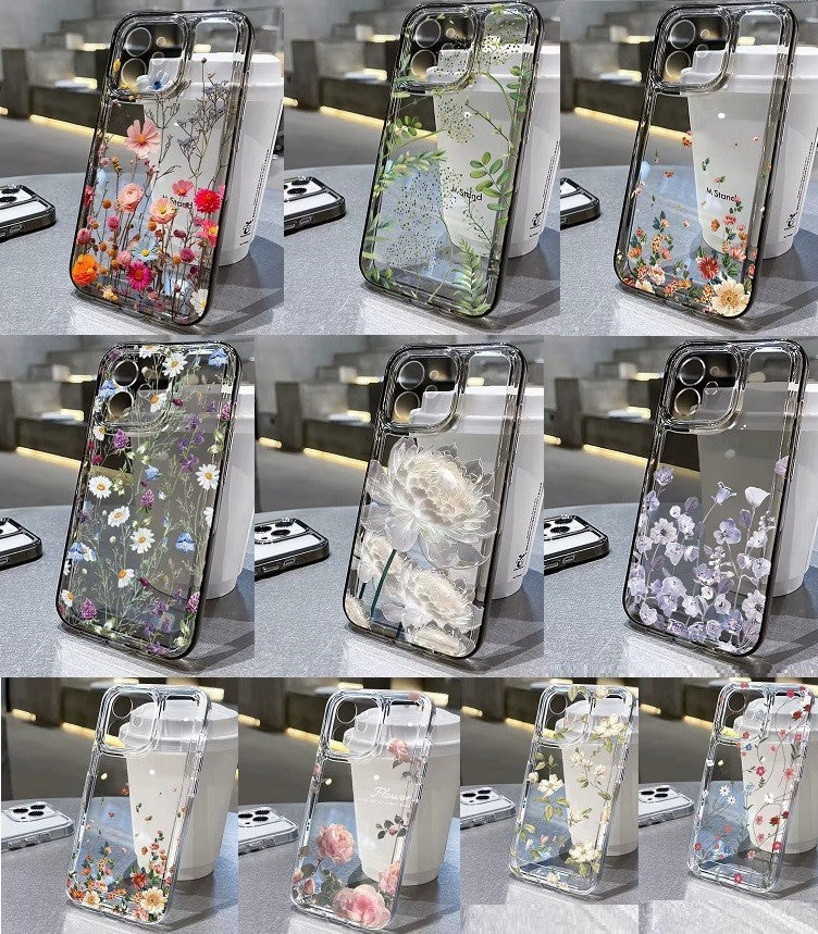 For iPhone 18 17 16 15 14 13 12 Case Pro Max Floral Flowers Print Slim Soft Skin Clear Transparent Cover