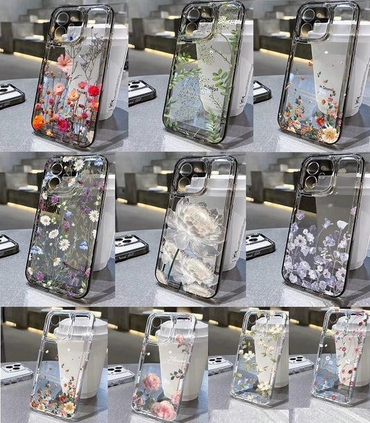 For iPhone 18 17 16 15 14 13 12 Case Pro Max Floral Flowers Print Slim Soft Skin Clear Transparent Cover