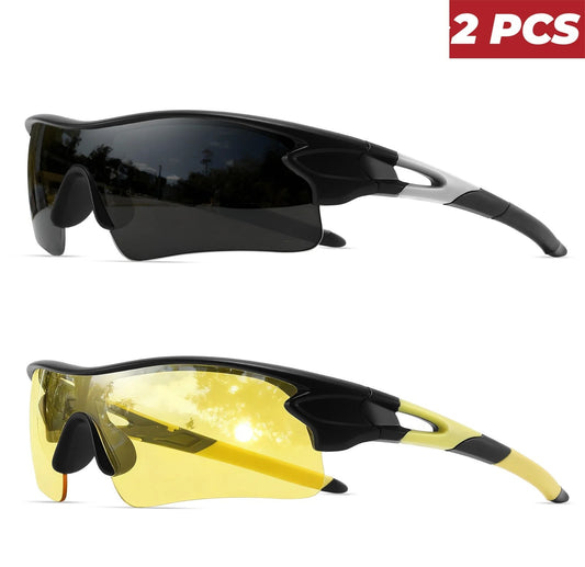 2PCS Unisex Men Women Sunglasses Mirrored Single-Piece Lens for Sports Cycling Hiking Biking