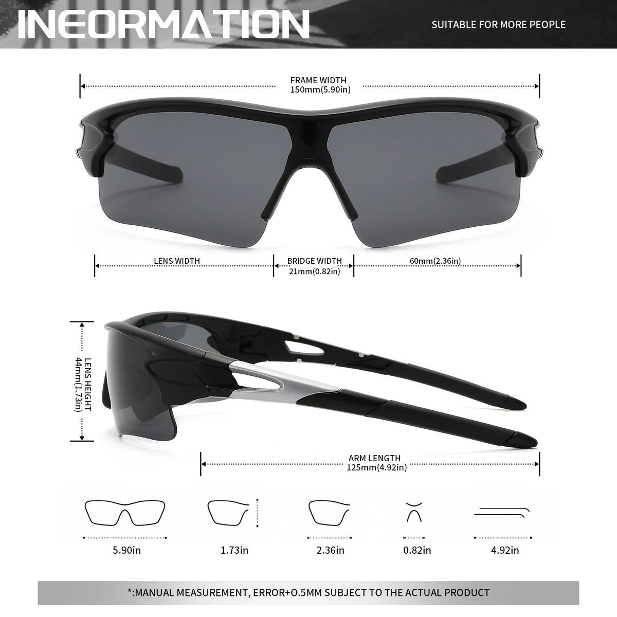 2PCS Unisex Men Women Sunglasses Mirrored Single-Piece Lens for Sports Cycling Hiking Biking
