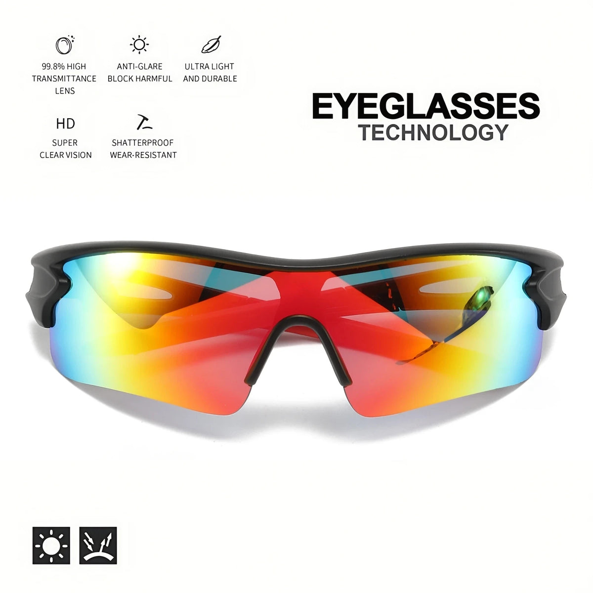2PCS Unisex Men Women Sunglasses Mirrored Single-Piece Lens for Sports Cycling Hiking Biking