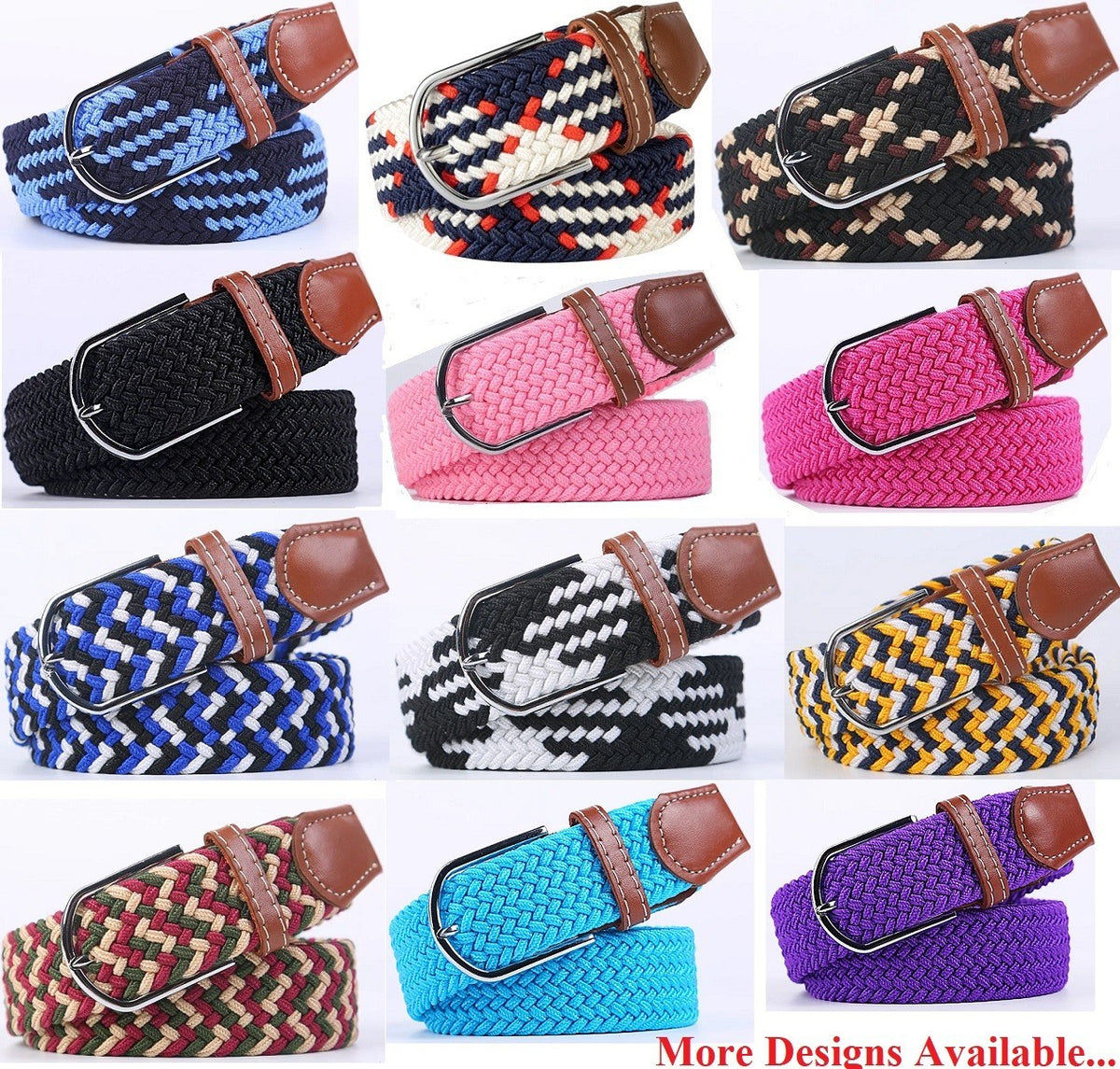 New Men's Women's Unisex Belt Braided Woven Elastic Stretch Fabric Enduring in Different Waist Sizes
