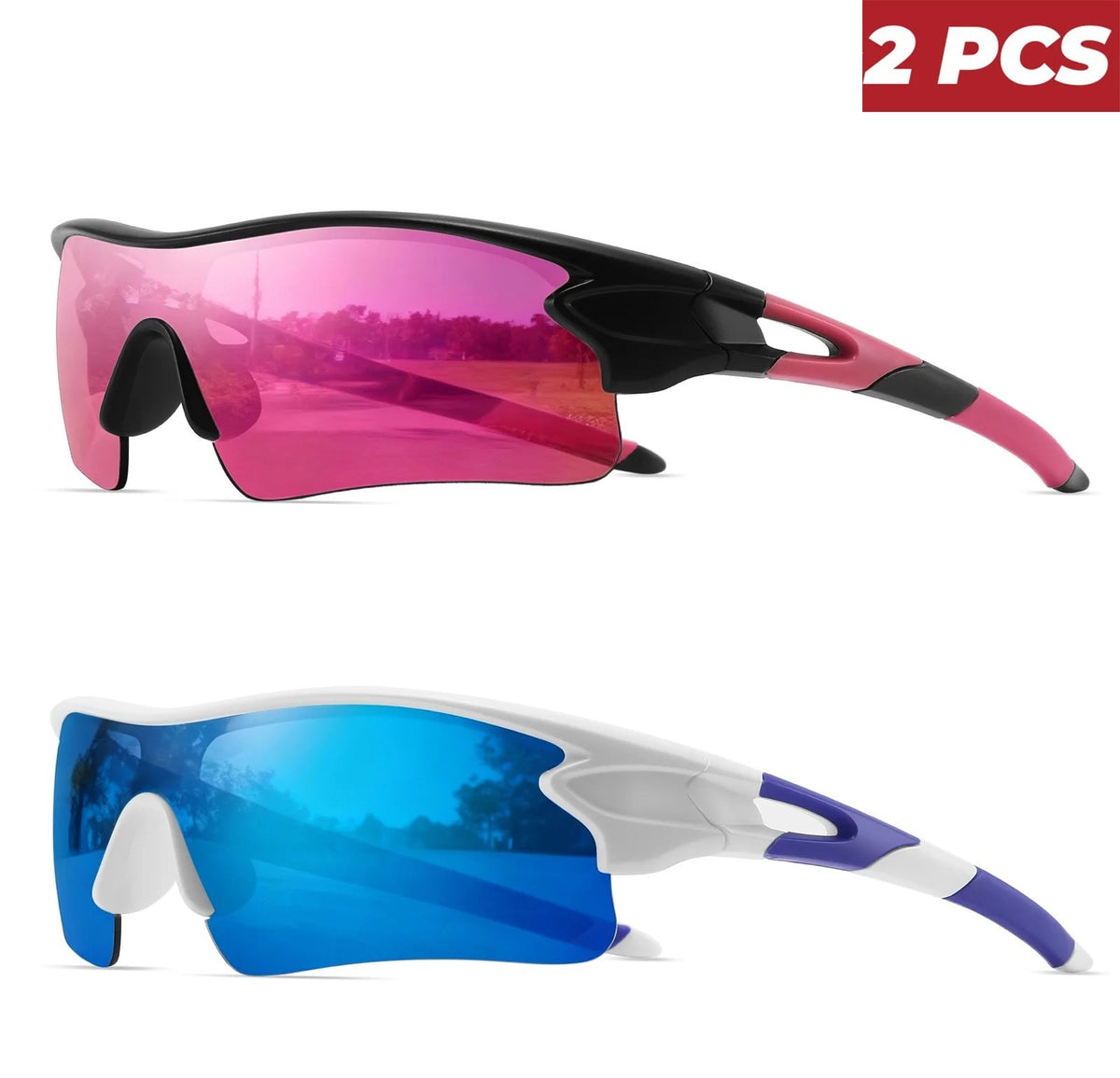2PCS Unisex Men Women Sunglasses Mirrored Single-Piece Lens for Sports Cycling Hiking Biking