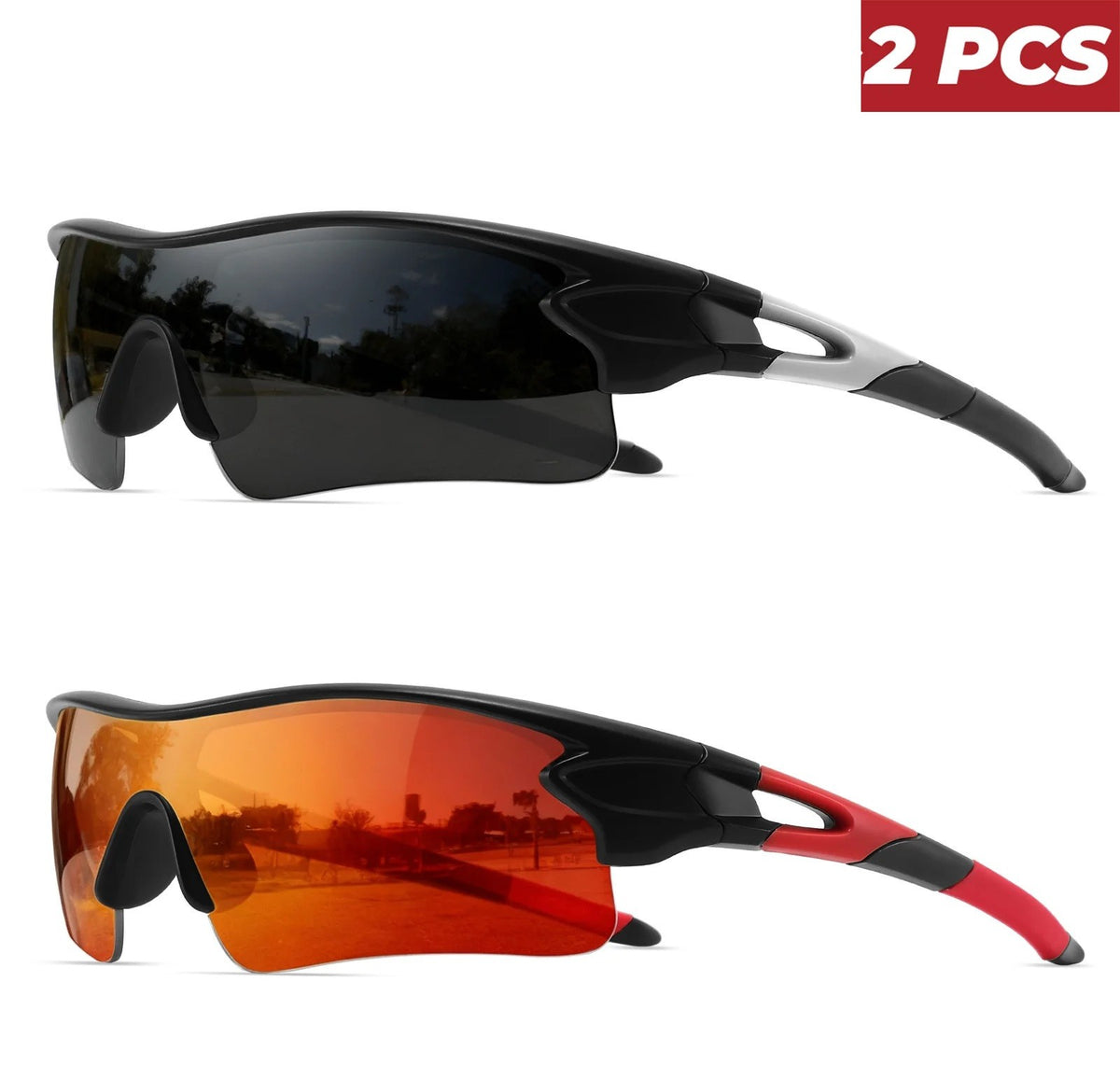 2PCS Unisex Men Women Sunglasses Mirrored Single-Piece Lens for Sports Cycling Hiking Biking
