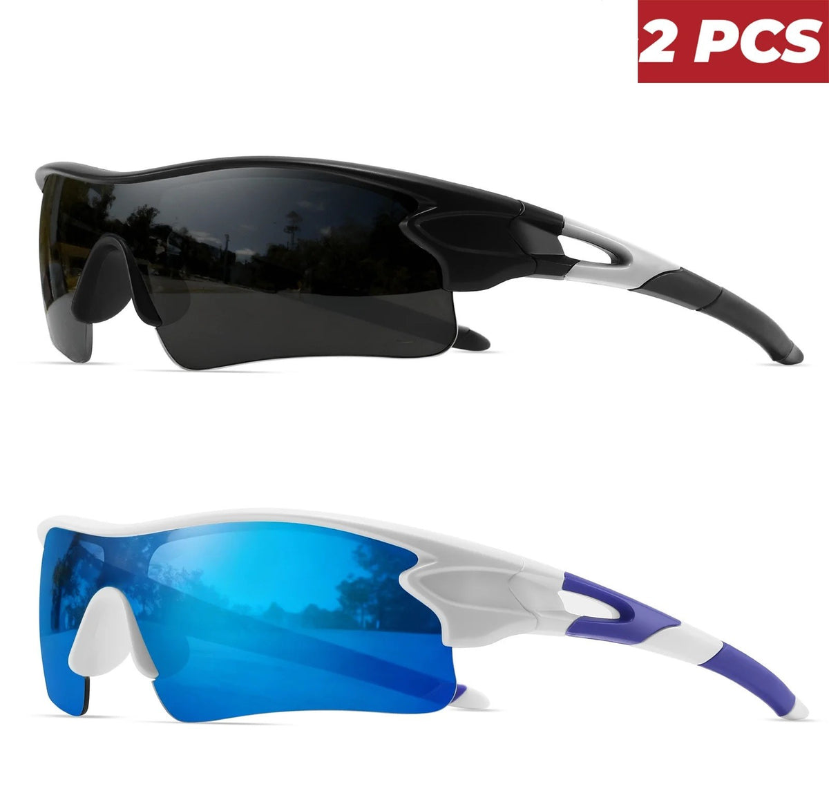 2PCS Unisex Men Women Sunglasses Mirrored Single-Piece Lens for Sports Cycling Hiking Biking