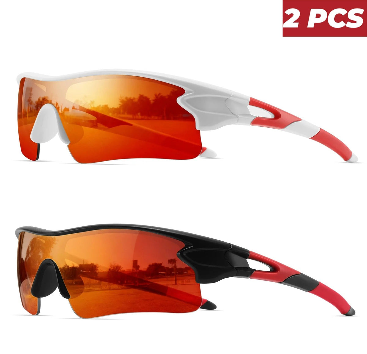 2PCS Unisex Men Women Sunglasses Mirrored Single-Piece Lens for Sports Cycling Hiking Biking