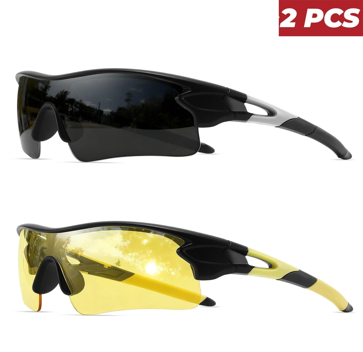 2PCS Unisex Men Women Sunglasses Mirrored Single-Piece Lens for Sports Cycling Hiking Biking
