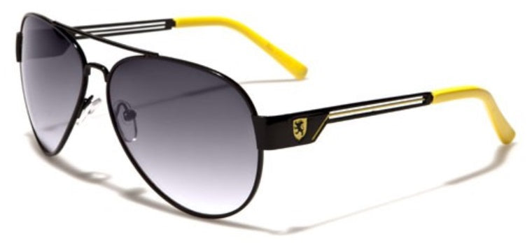Aviator Men Sunglasses Smoke Lens Black Yellow Temples