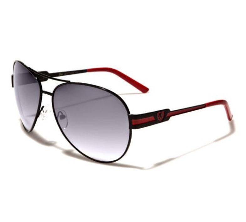 Men's Aviator Sunglasses- Gradient Smoke Lens with Red and Black Temples